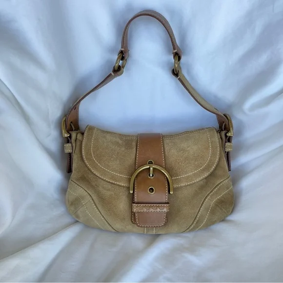 SOLD 🔴 Coach Soho Shoulder bag buckle bag 9692 suede leather tan brown vintage - Picture 4 of 17